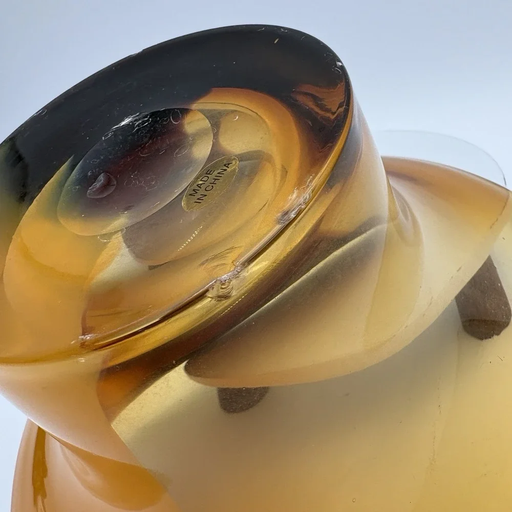 Vintage 1970s Teleflora Tri-color‎ Orange Amber Purple Handblown Glass Bowl Vase